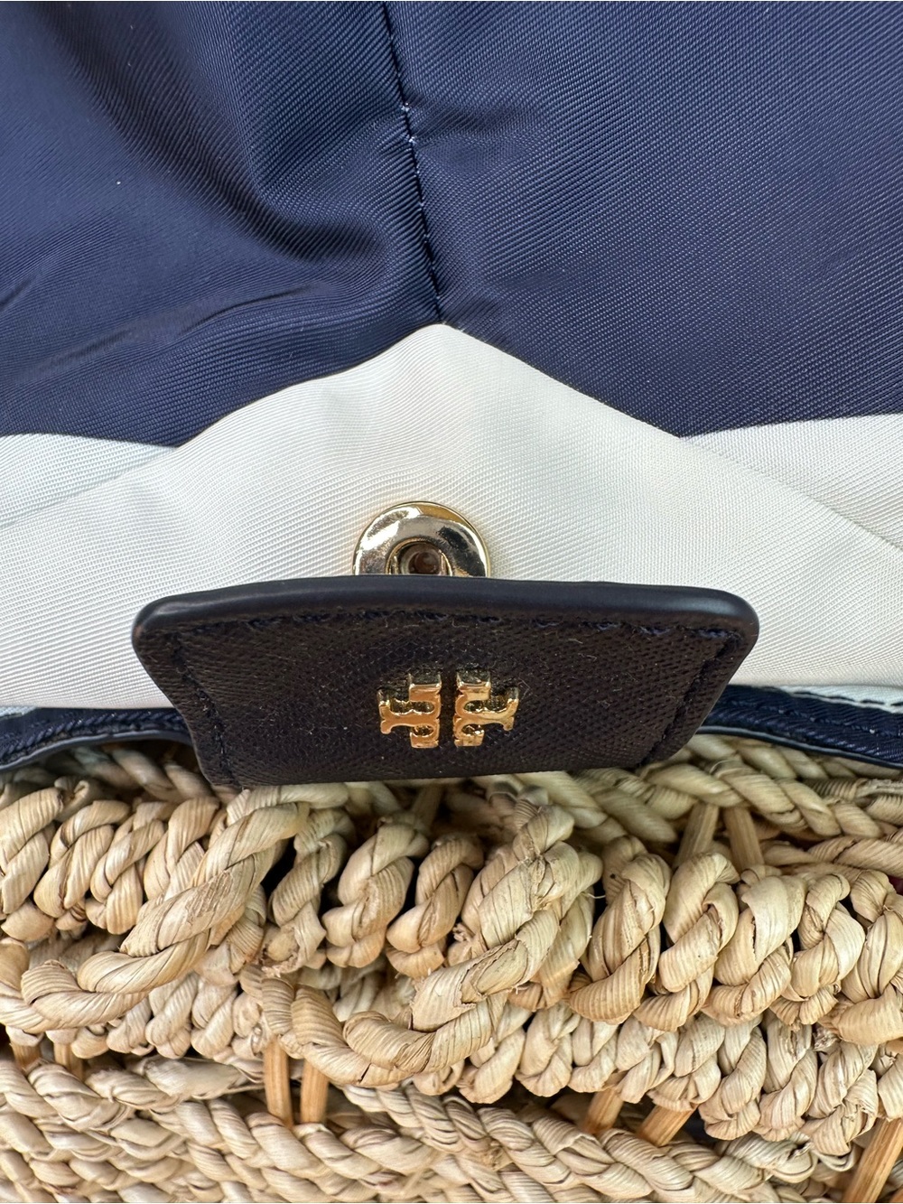 Tory Burch Ella Packable Nylon Tote Navy Bar Stripe - Picture 6 of 16